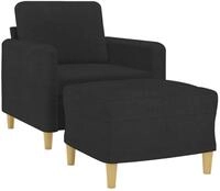 vidaXL Sofa Sessel mit Hocker Schwarz 60 cm Stoff