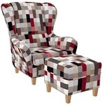 Supellex Ohrensessel Sofia Relaxsessel mit Hocker &ndash; Patchwork kariert bunt...