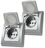 ChiliTec Unterputz-Steckdose 2x DELPHI Steckdose IP44 Deckel 250V/16A UP silber