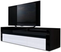 Vladon Lowboard Valencia (TV-Kommode, mit 1 offenem Fach und 2 Klappen), Schwarz