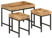 vidaXL Beistelltisch Satztische 3 Stk. Raues Massivholz und Eisen