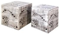 Homestyle4u Beistelltisch je 45x45x45 Hocker Holz W&uuml;rfel Grau Wohzimmer L&ouml;cher