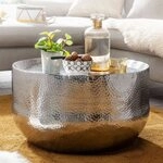 FINEBUY Couchtisch FB30286 rund 60cm Aluminium silber Handgefertigt...
