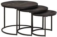 vidaXL Couchtisch Nesting-Couchtische 3 pcs Schwarz Massivholz und Stahl (3-St)