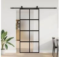 vidaXL Schiebet&uuml;r, Schiebet&uuml;r mit Beschlag Schwarz 90x205 cm Hartglas