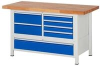 RAU Werkbank Werkbank 1500x700x840-1040mm 7xSchublade-TA lichtgrau/enzianblau