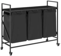 vidaXL W&auml;schekorb W&auml;schekorb 3 F&auml;cher mit R&auml;dern Schwarze Eiche (1 St)