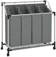vidaXL W&auml;schekorb NA W&auml;schekorb mit Rollen 4 F&auml;cher Grau Stahl 96x40x92 cm f&uuml;r