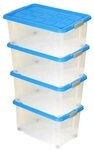 BigDean Aufbewahrungsbox 4 St&uuml;ck Eurobox mit Deckel und Rollen 60 X 40 X 32,5 cm