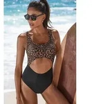 LASCANA ACTIVE Badeanzug mit Leo-Print schwarz 44