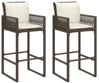 vidaXL Gartenstuhl Garten-Barhocker mit Kissen 2 Stk. Braun Poly Rattan (2 St)