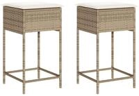vidaXL Gartenstuhl Garten-Barhocker mit Kissen 2 Stk. Beige Poly Rattan (2 St)
