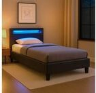 CARO-M&ouml;bel Polsterbett MANDALAY, LED Bett 90x200 cm Einzelbett Lattenrost und