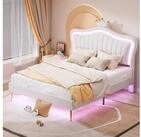 Flieks Polsterbett, LED Beleuchtung Krone Kunstleder Doppelbett 140x200cm wei&szlig;