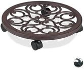 relaxdays Blumentopfuntersetzer 2 x Pflanzenroller rund antik braun