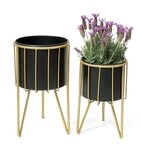 DanDiBo Blumenhocker mit Topf Metall Gold Schwarz Rund 2er Set Blumenst&auml;nder...