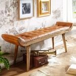 FINEBUY Polsterbank FB71793 Sitzbank Flurbank Chesterfield Echtleder 125x50x38...