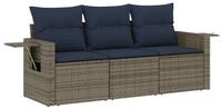 vidaXL Gartenlounge-Set 3-teiliges Gartensofa-Set mit Kissen, grau, Polyrattan,