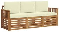 vidaXL Gartenlounge-Set Sofagarnituren 3 pcs Natur und Creme Massivholz, (3-tlg)