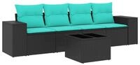 vidaXL Sofaelement 5-teiliges Gartensofa-Set mit Kissen, schwarzes Polyrattan...
