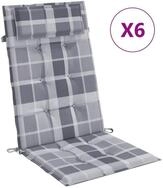 vidaXL Hochlehnerauflage, Gartenstuhl Auflagen 6 Stk. Grau Karomuster...