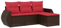 vidaXL Gartenlounge-Set 4-teiliges Gartensofa-Set mit Kissen, braun, Polyrattan,
