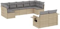 vidaXL Gartenlounge-Set 9-tlg. Garten-Sofagarnitur mit Kissen Beige Poly Rattan,