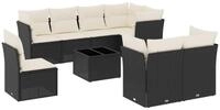 vidaXL Gartenlounge-Set 9-tlg. Garten-Sofagarnitur mit Kissen Schwarz Poly Rattan,