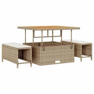 vidaXL Gartenlounge-Set Gartensofa-set mit Kissen 9 pcs Beige Poly-Rattan,...
