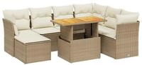 vidaXL Gartenlounge-Set 8-tlg. Garten-Sofagarnitur mit Kissen Beige Poly Rattan,