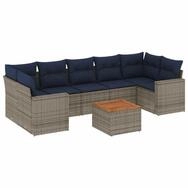 vidaXL Gartenlounge-Set 8-tlg. Garten-Sofagarnitur mit Kissen Grau Poly Rattan,