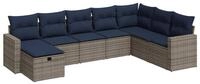 vidaXL Gartenlounge-Set 8-tlg. Garten-Sofagarnitur mit Kissen Grau Poly Rattan,