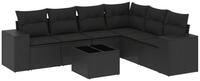 vidaXL Gartenlounge-Set 7-tlg. Garten-Sofagarnitur mit Kissen Schwarz Poly...