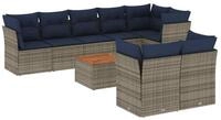 vidaXL Gartenlounge-Set 9-tlg. Garten-Sofagarnitur mit Kissen Grau Poly Rattan,