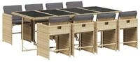 vidaXL Garten-Essgruppe 9-tlg. Garten-Essgruppe mit Kissen Beigemischung Poly...