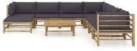 vidaXL Gartenlounge-Set, 9-tlg. Lounge Set mit Dunkelgrauen Kissen Bambus
