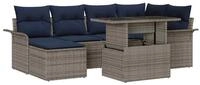 vidaXL Gartenlounge-Set Gartensofa-set mit Kissen 7 pcs Grau Poly-Rattan,...