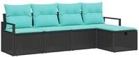 vidaXL Loungesofa Sofa Set mit Kissen 5 pcs Schwarz und T&uuml;rkis Poly-Rattan, 5...