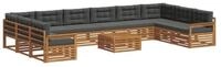 vidaXL Gartenlounge-Set Sofagarnituren 11 pcs Natur und Anthrazit Massivholz,