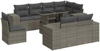 vidaXL Gartenlounge-Set 9-tlg. Garten-Sofagarnitur mit Kissen Grau Poly Rattan,