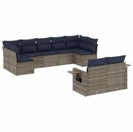 vidaXL Gartenlounge-Set 9-teiliges Gartensofa-Set mit Kissen, grau, Polyrattan,
