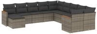 vidaXL Gartenlounge-Set 11-tlg. Garten-Sofagarnitur mit Kissen Grau Poly Rattan,