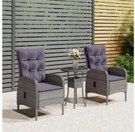 vidaXL Garten-Essgruppe 60 cm table 3-tlg Garten-Bistro-Set Polyrattan Grau