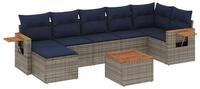 vidaXL Gartenlounge-Set 8-tlg. Garten-Sofagarnitur mit Kissen Grau Poly Rattan,
