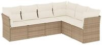 vidaXL Gartenlounge-Set 6-tlg. Garten-Sofagarnitur mit Kissen Beige Poly Rattan,