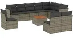 vidaXL Gartenlounge-Set 11-tlg. Garten-Sofagarnitur mit Kissen Grau Poly Rattan,