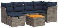vidaXL Gartenlounge-Set 7-tlg. Garten-Sofagarnitur mit Kissen Grau Poly Rattan,
