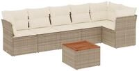 vidaXL Gartenlounge-Set 7-tlg. Garten-Sofagarnitur mit Kissen Beige Poly Rattan,