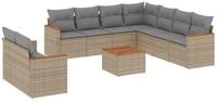 vidaXL Gartenlounge-Set 10-tlg. Garten-Sofagarnitur mit Kissen Beige Poly...