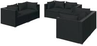 vidaXL Gartenlounge-Set 6-tlg. Garten-Lounge-Set mit Kissen Poly Rattan Schwarz,